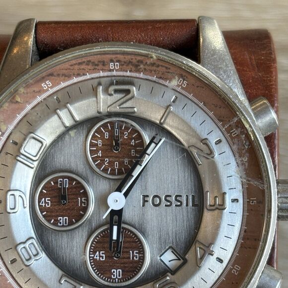 Vintage Fossil Chronograph Watch Leather Cuff Band Repair Lot AS-IS Scratch - Picture 3 of 12